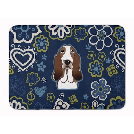 Carolines Treasures Blue Flowers Basset Hound Machine Washable Memory Foam Mat BB5094RUG